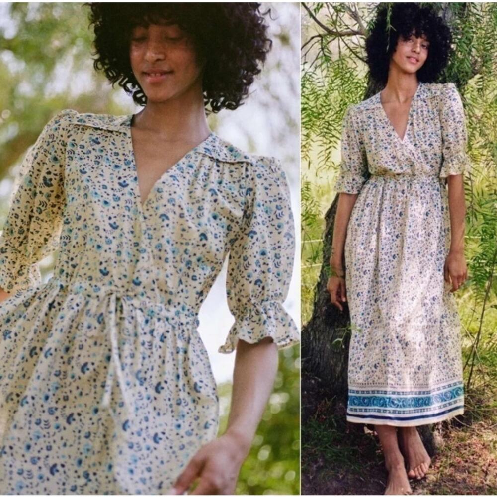 Christy Dawn Cream Floral Maxi Dress with Blue Accents